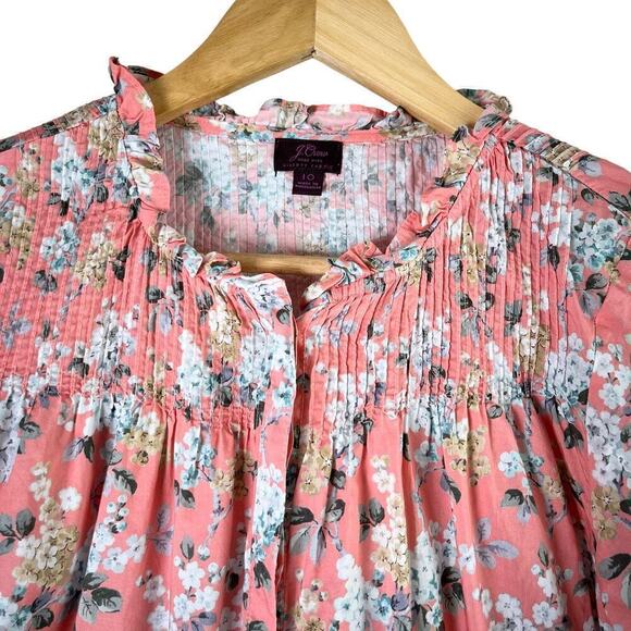 J.Crew Liberty Fabric Josephine Pink Floral Ruffle Popover Shirt Blouse, Size 10 - Picture 3 of 14